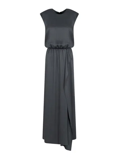Giorgio Armani Silk Double Satin Long Dress In Green