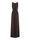 Giorgio Armani Beaded-ring Silk Georgette Backless Gown In Brown