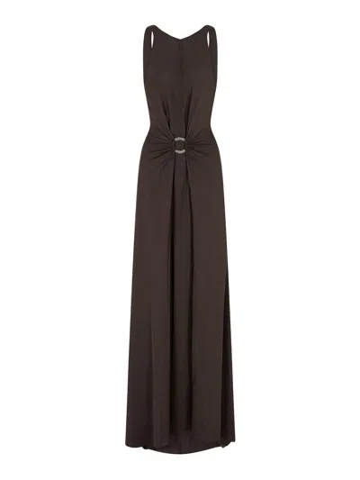 Giorgio Armani Long Dress In Triple Silk Georgette In Brown