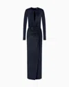 Giorgio Armani Long Dress In Viscose Jersey With Rhinestone Embroidery In Black