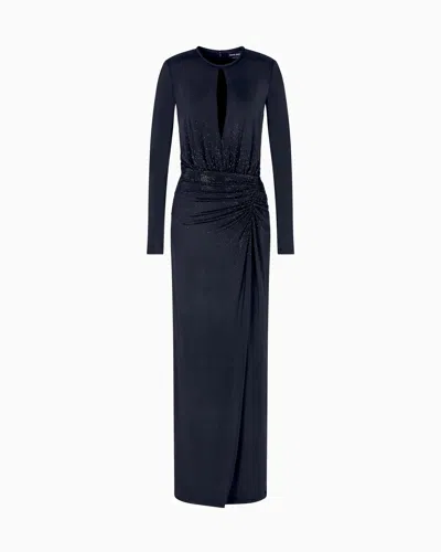 Giorgio Armani Long Dress In Viscose Jersey With Rhinestone Embroidery In Black