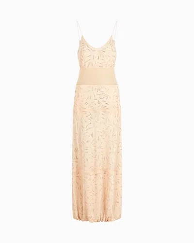 Giorgio Armani Long Dress In Viscose Jersey With Rhinestones In Pink