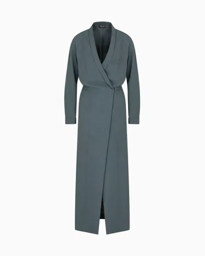 Giorgio Armani Long Dress In Washed Silk Shantung In Gray