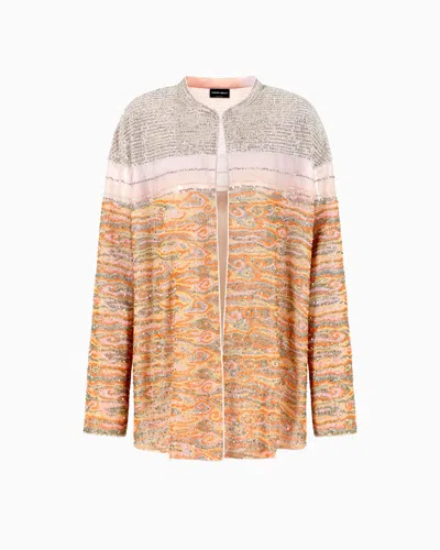Giorgio Armani Long Jacket In Embroidered Silk In Pattern