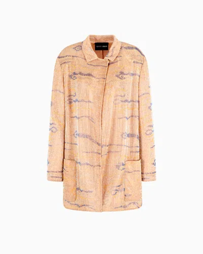Giorgio Armani Long Jacket In Embroidered Silk And Viscose In Pattern