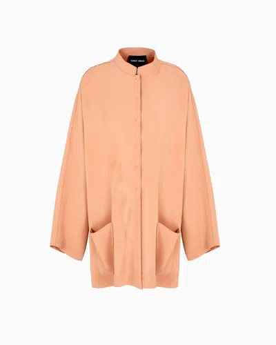Giorgio Armani Long Jacket In Technical Cady In Pink