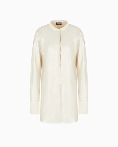 Giorgio Armani Long Shirt In Laminated Linen And Viscose