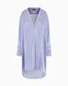 Giorgio Armani Long Shirt In Shiny Fabric In Blue