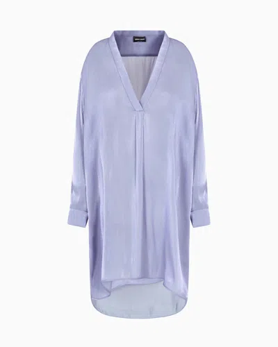 Giorgio Armani Long Shirt In Shiny Fabric In Blue