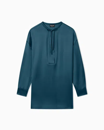 Giorgio Armani Long Silk Shirt In Blue