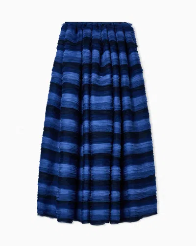 Giorgio Armani Long Silk Skirt With Ruffles In Blue