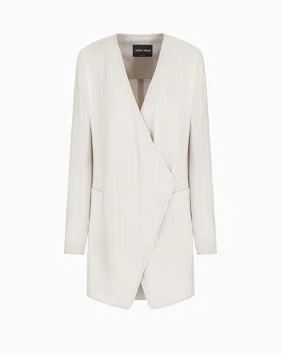 Giorgio Armani Long Single-breasted Jacket In Armure Viscose Crêpe In Grey