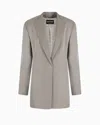 Giorgio Armani Long Single-breasted Jacket In Jacquard Viscose And Cupro In Grey
