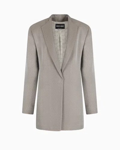 Giorgio Armani Long Single-breasted Jacket In Jacquard Viscose And Cupro In Silver