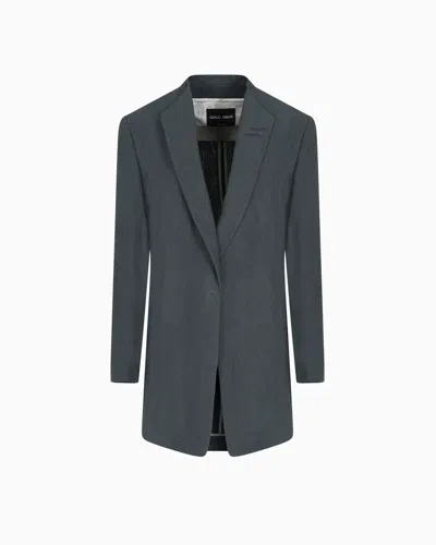 Giorgio Armani Long Single-breasted Linen Jacket In Gray