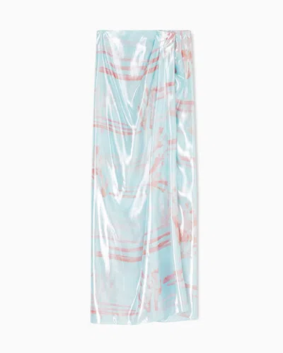Giorgio Armani Long Skirt In Printed Viscose And Lurex In Blue