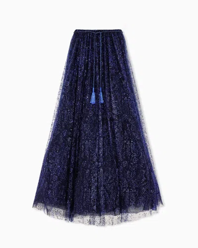 Giorgio Armani Long Skirt In Tulle And Rhinestones In Pattern