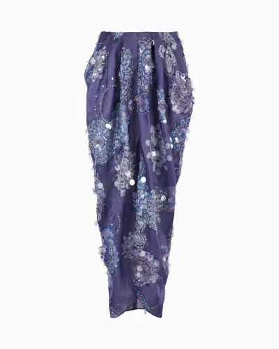 Giorgio Armani Long Skirt With Mandala Print And Embroidery In Blue