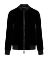 Giorgio Armani Velvet Bomber With Ribbed Accents In Black