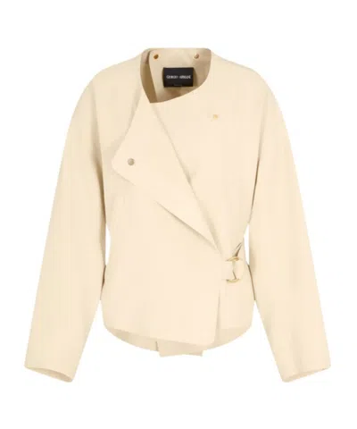 Giorgio Armani Long Sleeve Casual Jacket In Light Beige