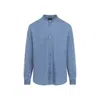 Giorgio Armani Long-sleeve Cotton Shirt With Band Collar And Button-down Front In Blue