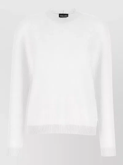 Giorgio Armani Long Sleeve Regular Fit Ribbed Hem Top In White