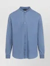 Giorgio Armani Long-sleeve Cotton Shirt With Band Collar And Button-down Front In Blue