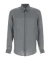 Giorgio Armani Printed Satin Shirt With Button-down Collar In Gray