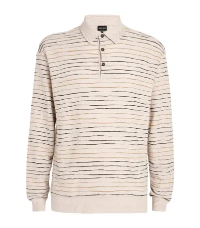 Giorgio Armani Long-sleeve Striped Polo Shirt In Multi