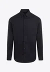 Giorgio Armani Long-sleeved Button-up Shirt In Navy