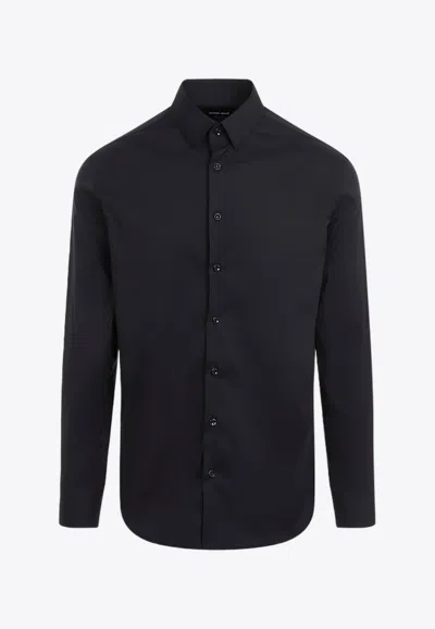 Giorgio Armani Long-sleeved Button-up Shirt In Black