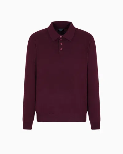 Giorgio Armani Long-sleeved Cashmere Polo Shirt In Burgundy