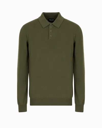 Giorgio Armani Long-sleeved Cashmere Polo Shirt In Green