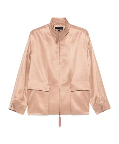 Giorgio Armani Long-sleeved Casual Jacket In Brown