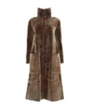 Giorgio Armani Flared Hemline Funnel Neck Long Length Coat In Brown