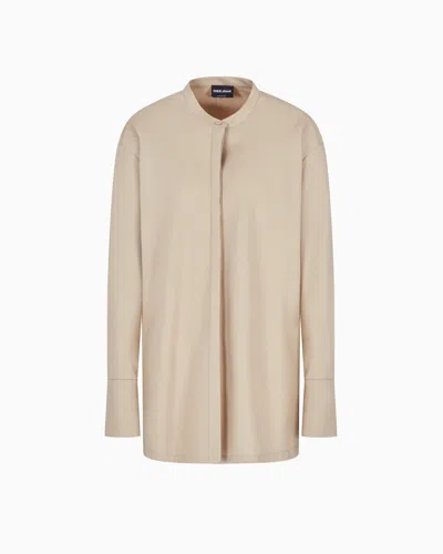 Giorgio Armani Long-sleeved Fluid Wool Shirt In Neutral