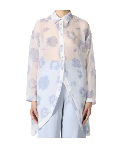 Giorgio Armani Long-sleeved Jacquard Shirt In Gnawed Blue