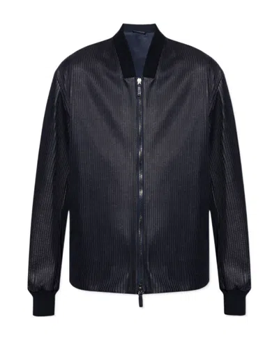 Giorgio Armani Long-sleeved Leather Jacket In Black