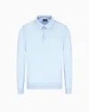 Giorgio Armani Long-sleeved Polo Shirt In Virgin Wool In Blue