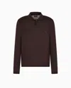 Giorgio Armani Long-sleeved Polo Shirt In Virgin Wool In Brown