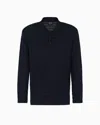 Giorgio Armani Long-sleeved Polo Shirt In Wool Jersey With A Stripe Motif In Blue