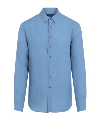 Giorgio Armani Long-sleeved Shirt In Blue