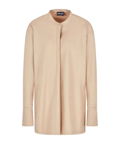 Giorgio Armani Long-sleeved Shirt In Triple Silk Georgette In Nude