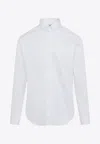 Giorgio Armani Hidden Button Long Sleeve Shirt In White Cotton In White