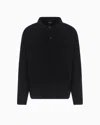 Giorgio Armani Long-sleeved Stretch Polo Shirt In Cashmere And Silk In Black