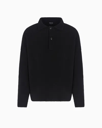 Giorgio Armani Long-sleeved Stretch Polo Shirt In Cashmere And Silk In Black