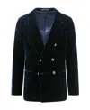 Giorgio Armani Velvet Blazer With Button Detailing And Wide Lapel In Black