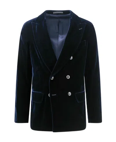 GIORGIO ARMANI GIORGIO ARMANI DOUBLE-BREASTED STRAIGHT HEM VELVET BLAZER