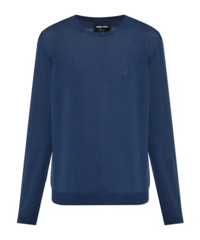Giorgio Armani Long-sleeved Sweater In Blue