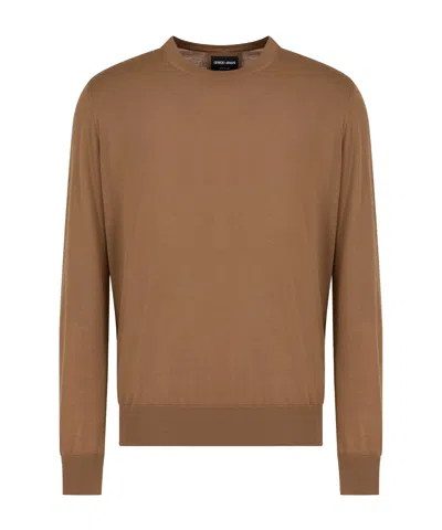 Giorgio Armani Long-sleeved Sweater In Brown